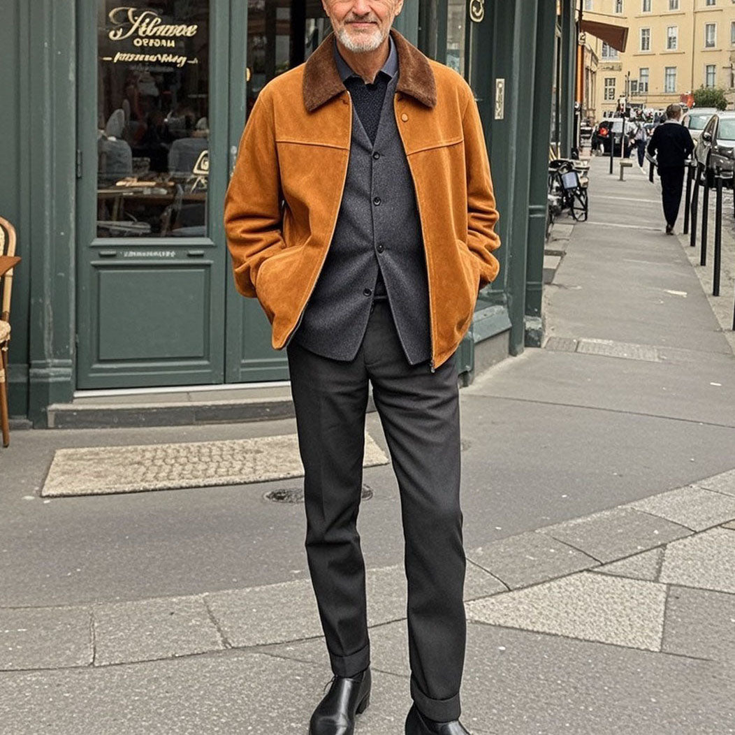Men's fashionable casual brown suede jacket