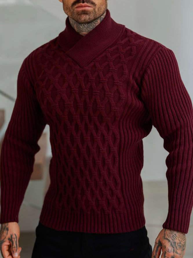 Pull en maille torsadée épaisse, naturel, avec des taches de couleur