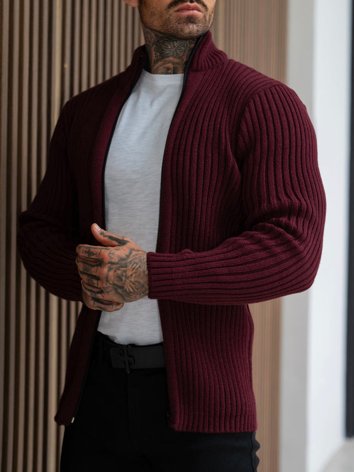 Cardigan zippé côtelé épais