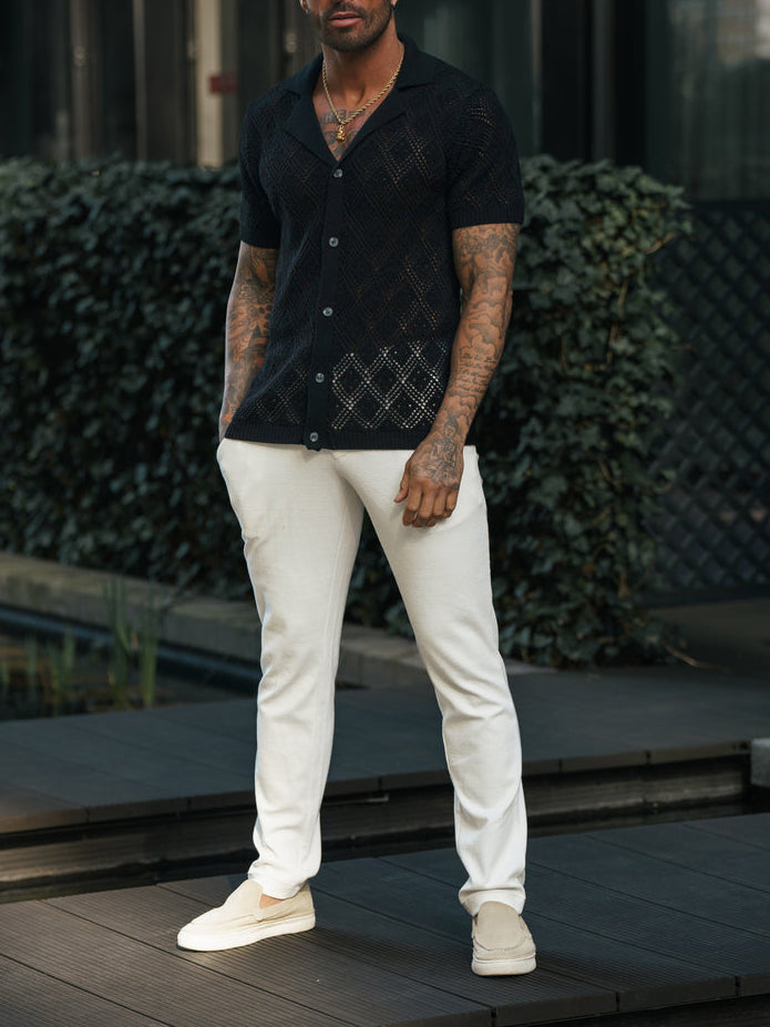 Chemise noire à manches courtes au crochet 