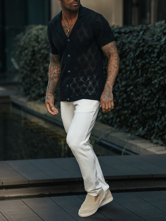 Chemise noire à manches courtes au crochet 