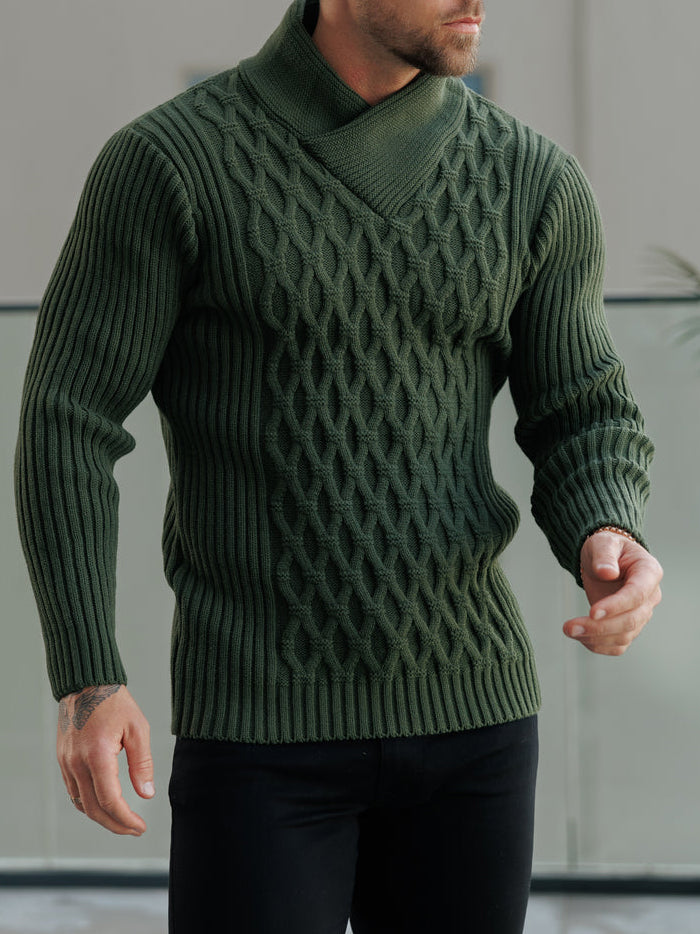 Pull en maille torsadée épaisse, naturel, avec des taches de couleur