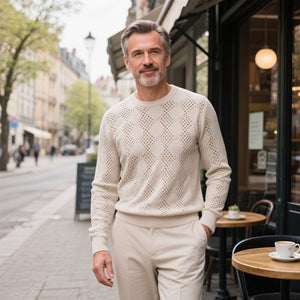 Men's fashionable casual beige long-sleeved sweater