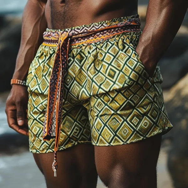Men's Bohemian Vintage Beach Vacation Ethnic Style Casual Shorts