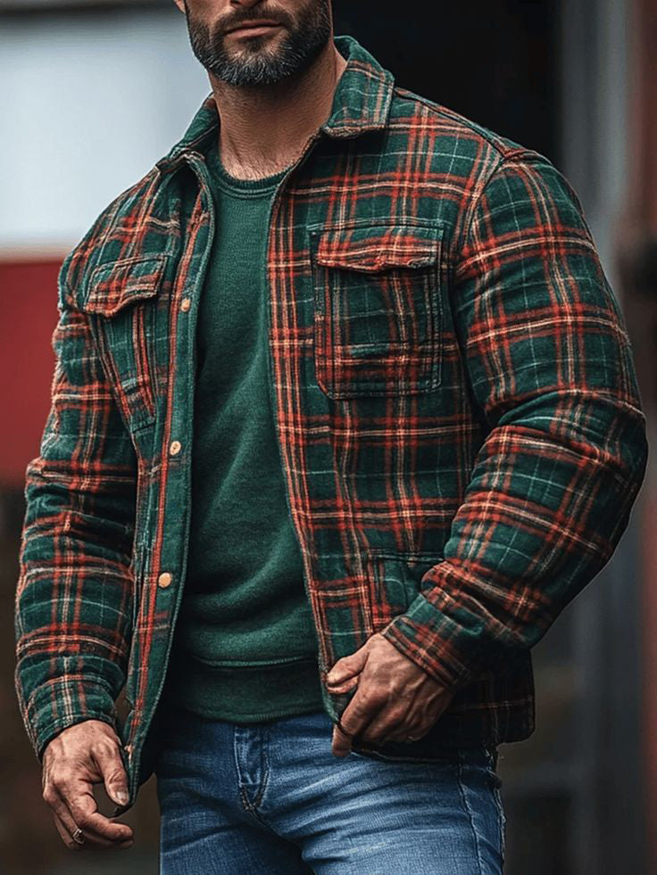 Veste décontractée à carreaux pour homme, à la mode