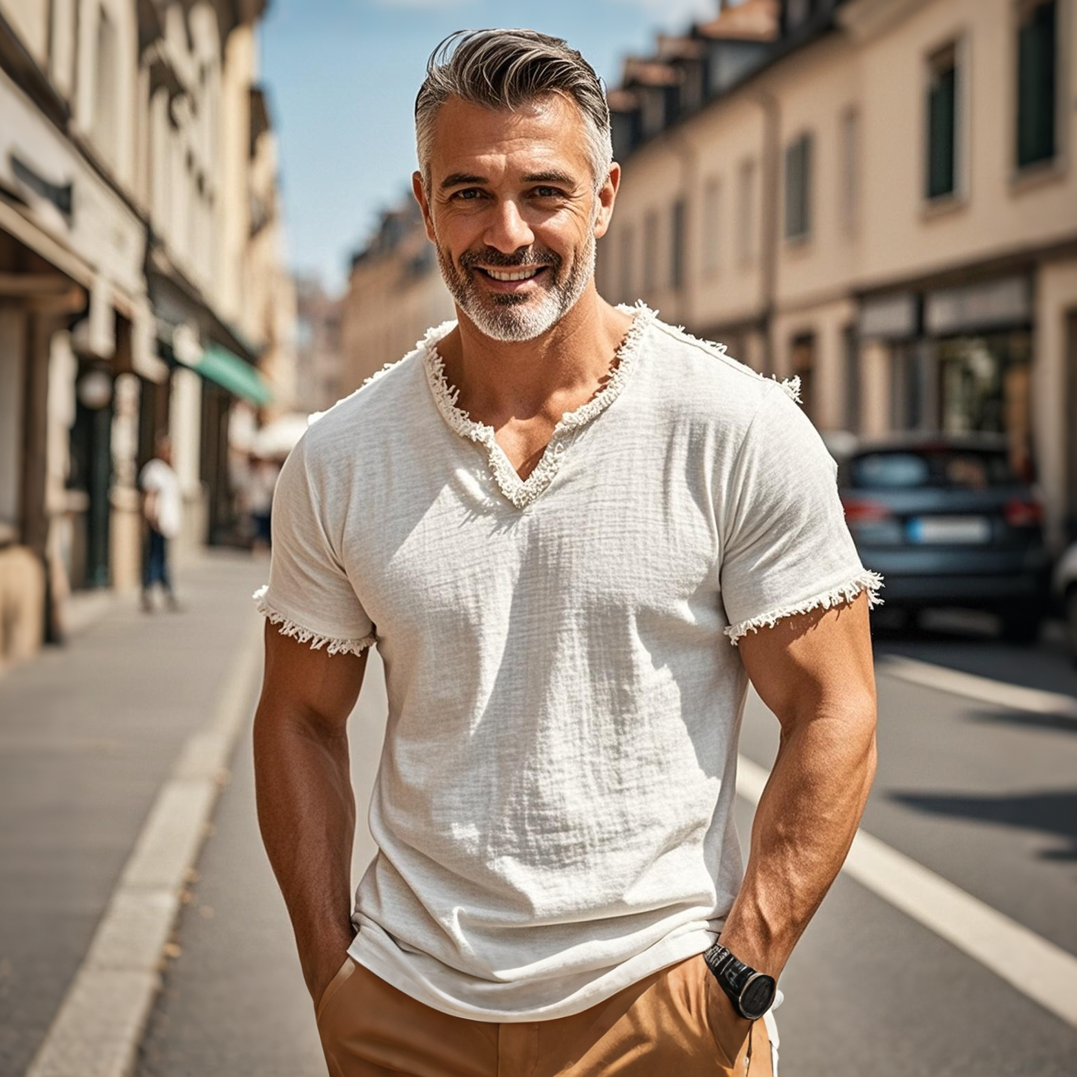 Men's fashionable and casual fringed short-sleeved T-shirt