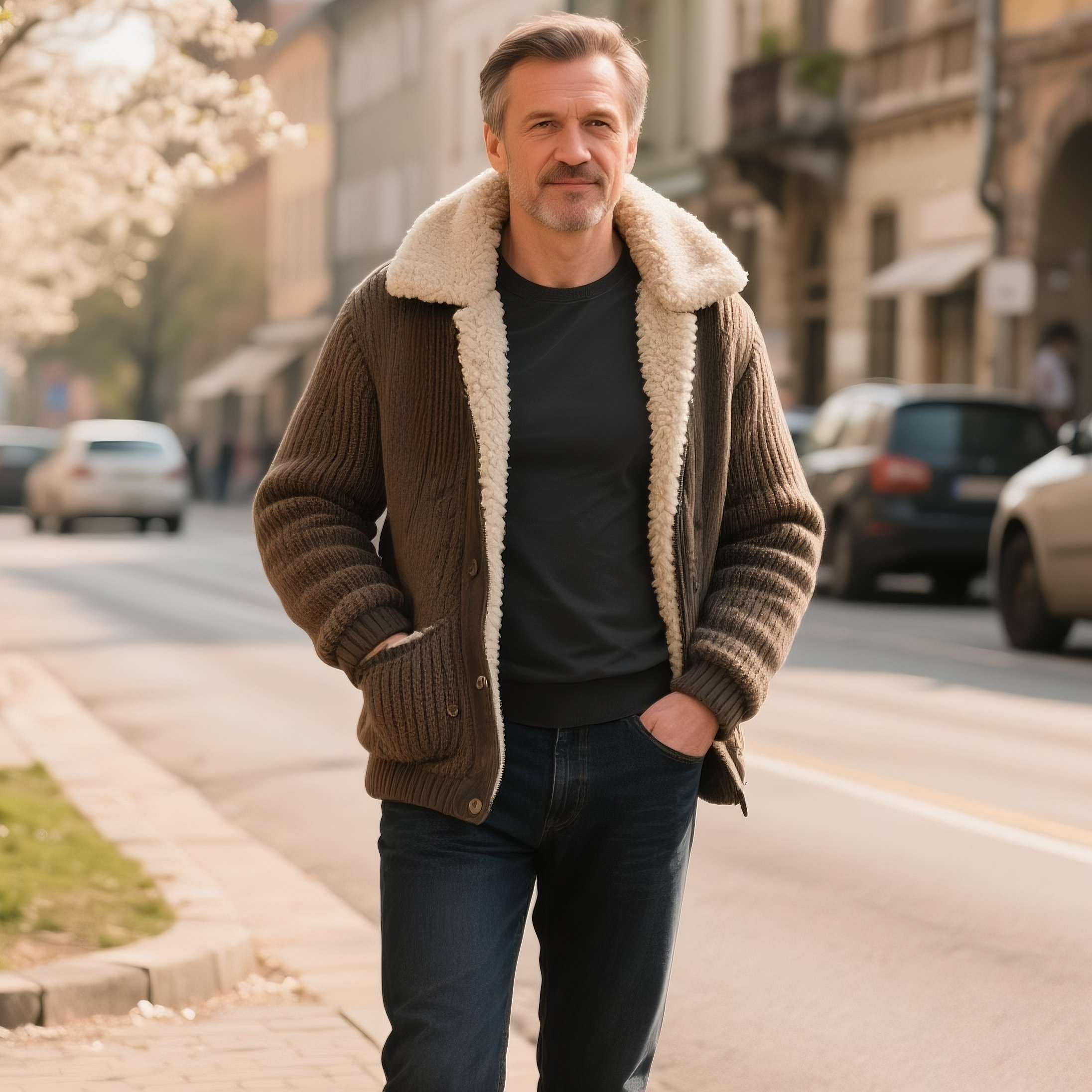 Cardigan en laine marron décontracté et tendance pour homme