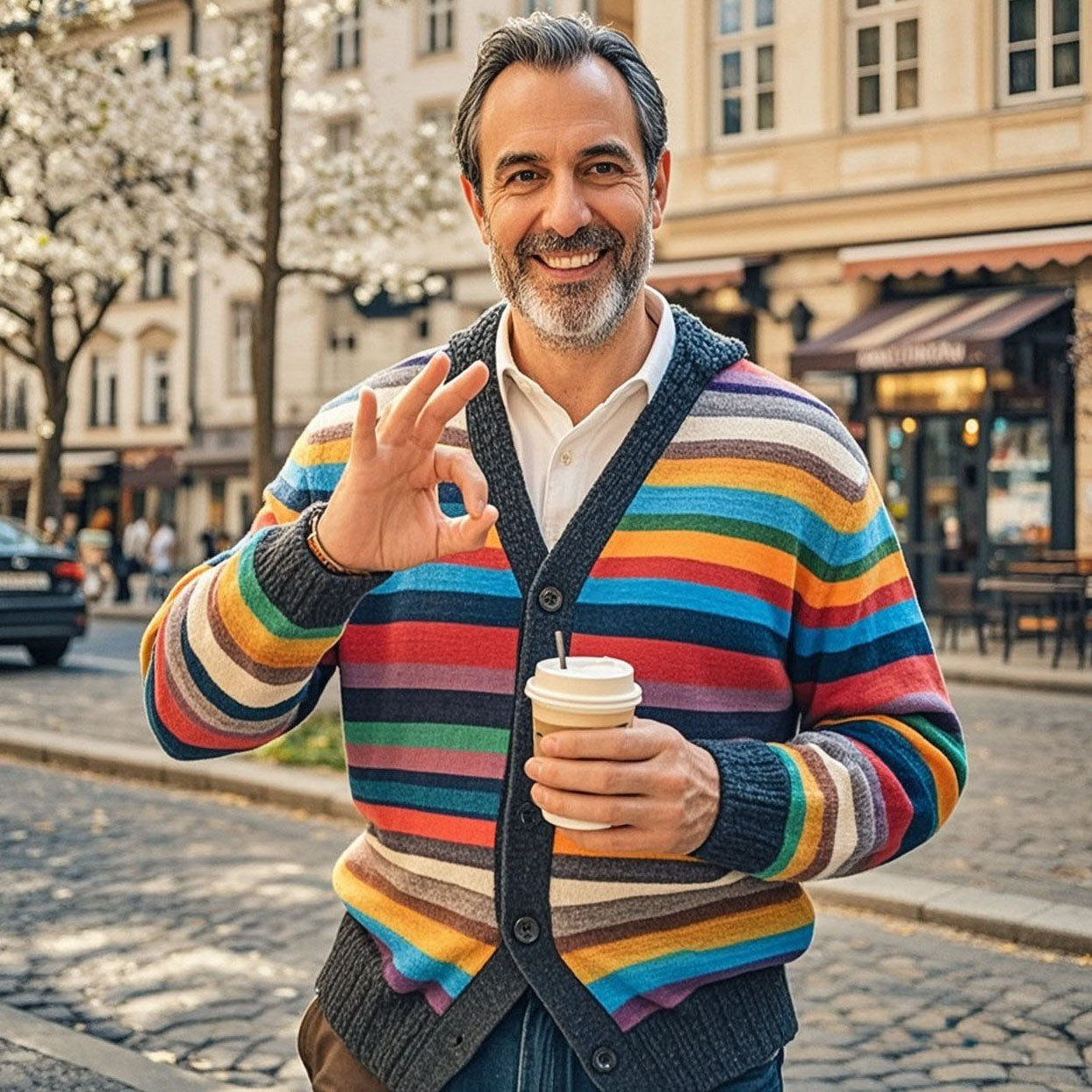 Cardigan à rayures arc-en-ciel décontracté et tendance pour homme