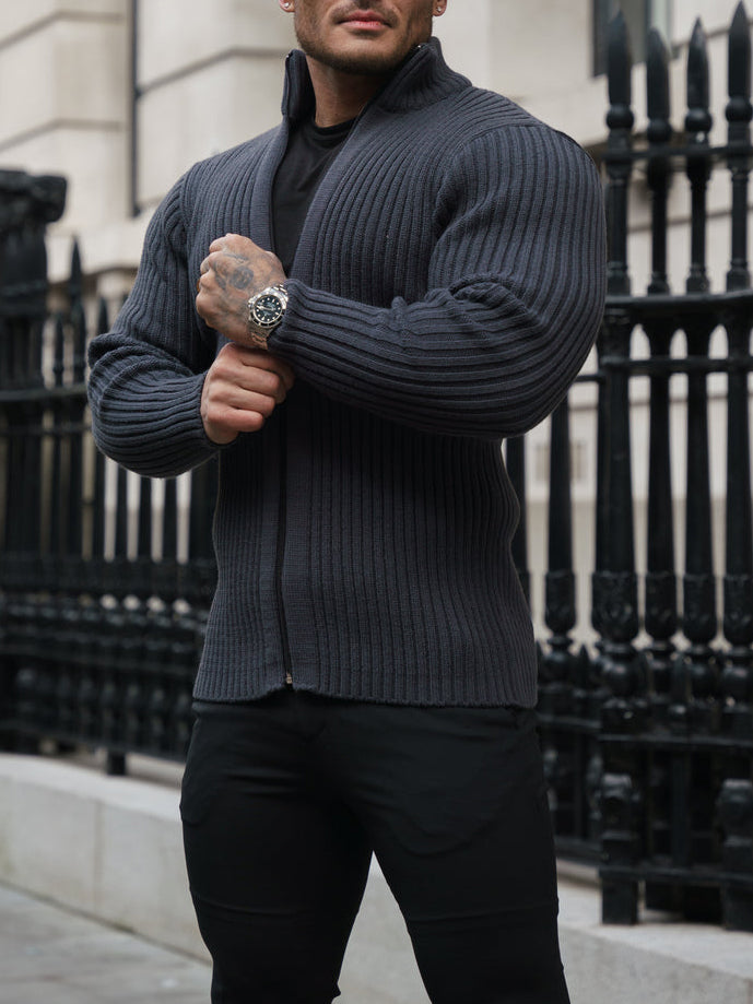 Cardigan zippé côtelé épais