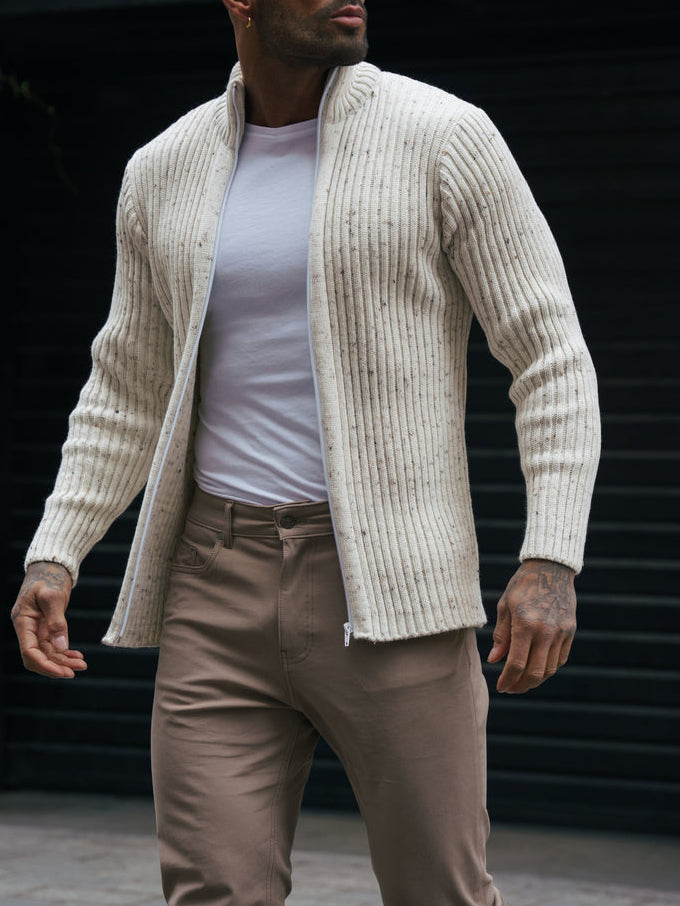 Cardigan zippé côtelé épais