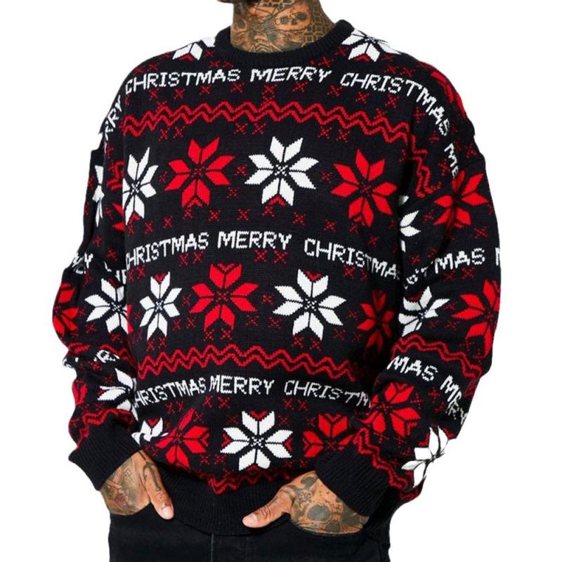 Pull décontracté en tricot jacquard à col rond pour homme