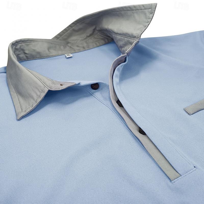Men's Colorblock Long Sleeve Lapel Polo Shirt
