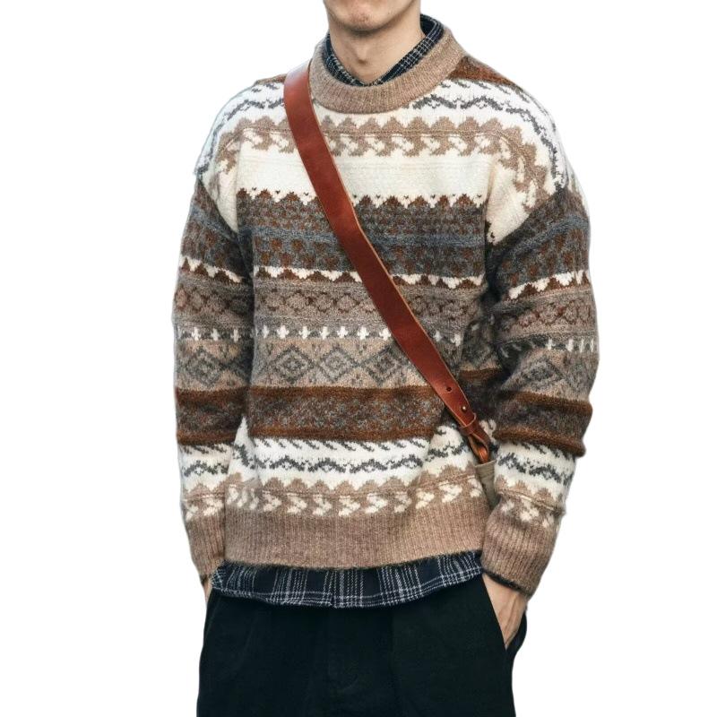 Pull à manches longues et col rond en jacquard Fair Isle pour homme