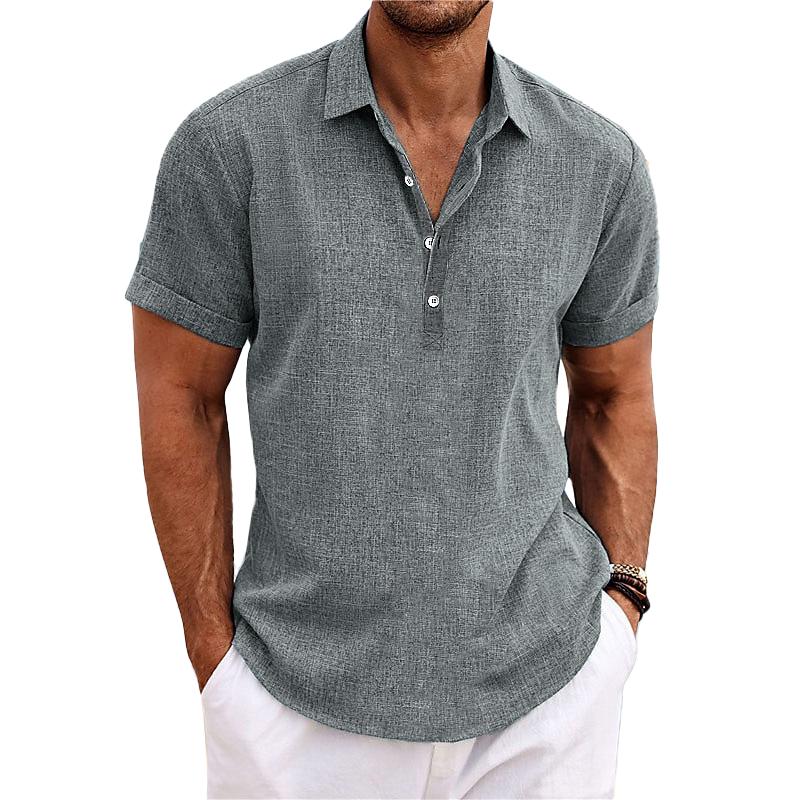 Men's Lapel Short Sleeve Cotton Linen Shirt