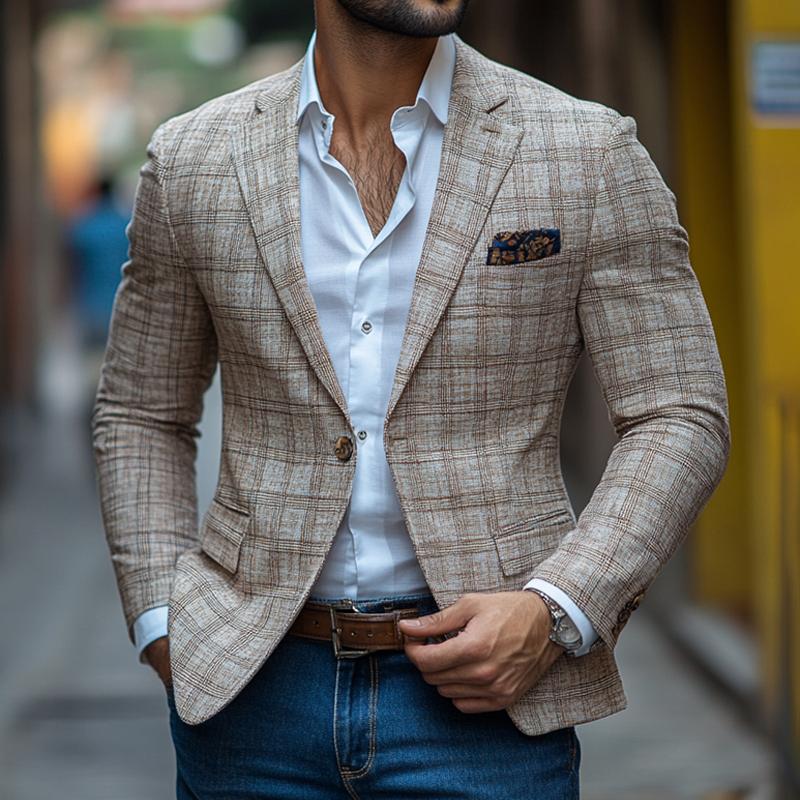 Blazer décontracté à un bouton et revers crantés pour homme, style rétro