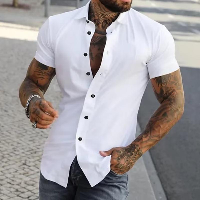 T-shirt de sport à manches courtes et revers uni pour homme