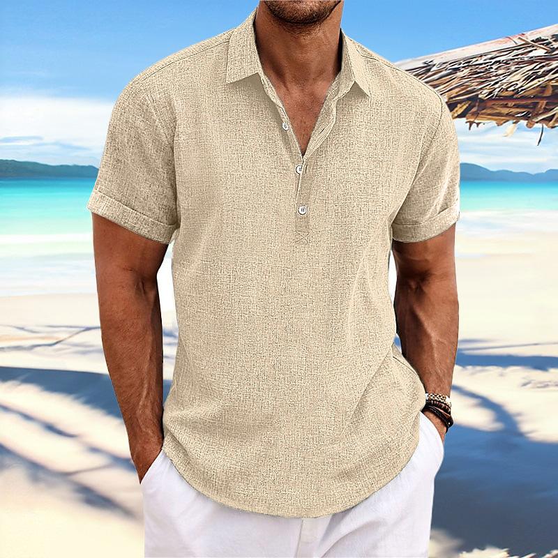 Men's Lapel Short Sleeve Cotton Linen Shirt