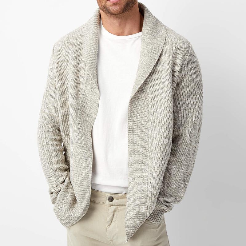 Men's Solid Lapel Loose Knit Cardigan