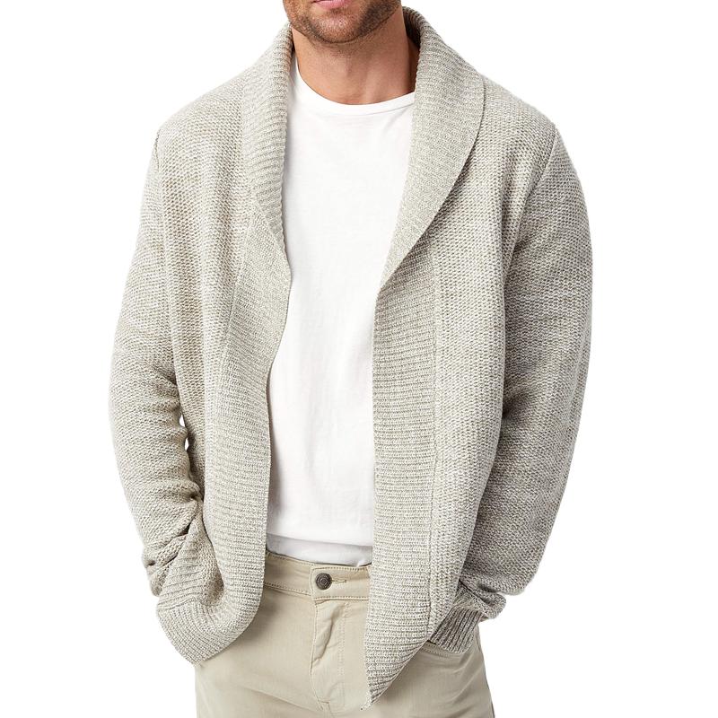 Men's Solid Lapel Loose Knit Cardigan