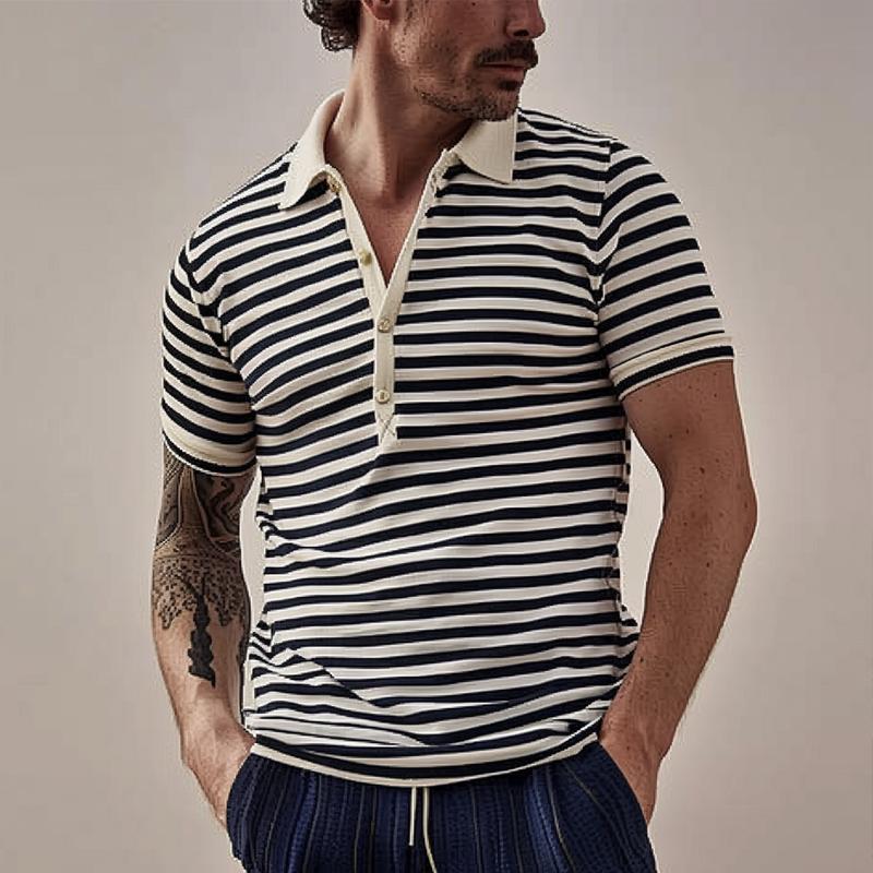 Polo à manches courtes et revers rayés pour homme