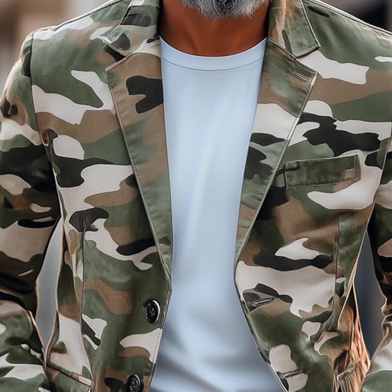 Men's Retro Camouflage Notch Lapel Single Breasted Casual Blazer