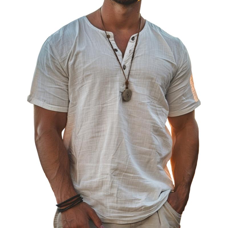 T-shirt Henley uni à manches courtes pour homme