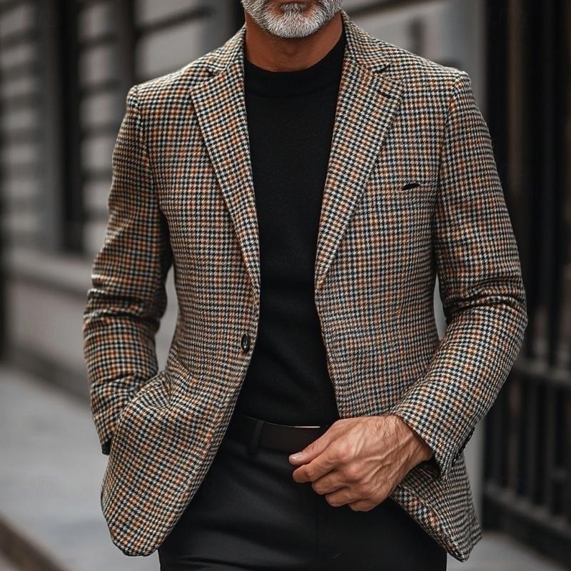 Men's Vintage Check Lapel Single Breasted Blazer