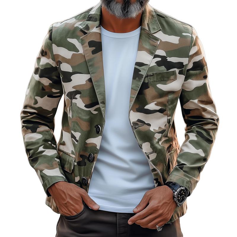 Men's Retro Camouflage Notch Lapel Single Breasted Casual Blazer