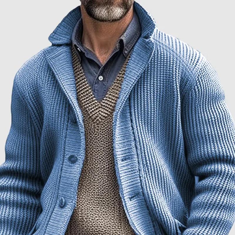 Men's Solid Lapel Single Breasted Casual Knit Cardigan