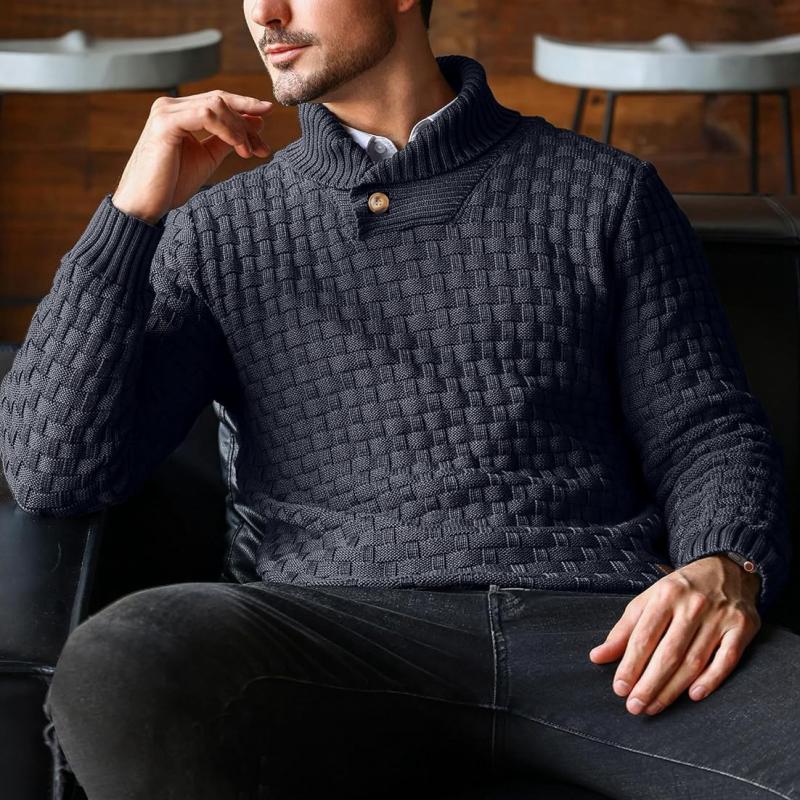 Pull décontracté à revers en tricot jacquard pour homme