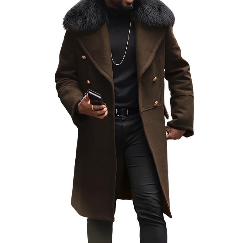 Men's Winter Fur Collar Mid-length Coat