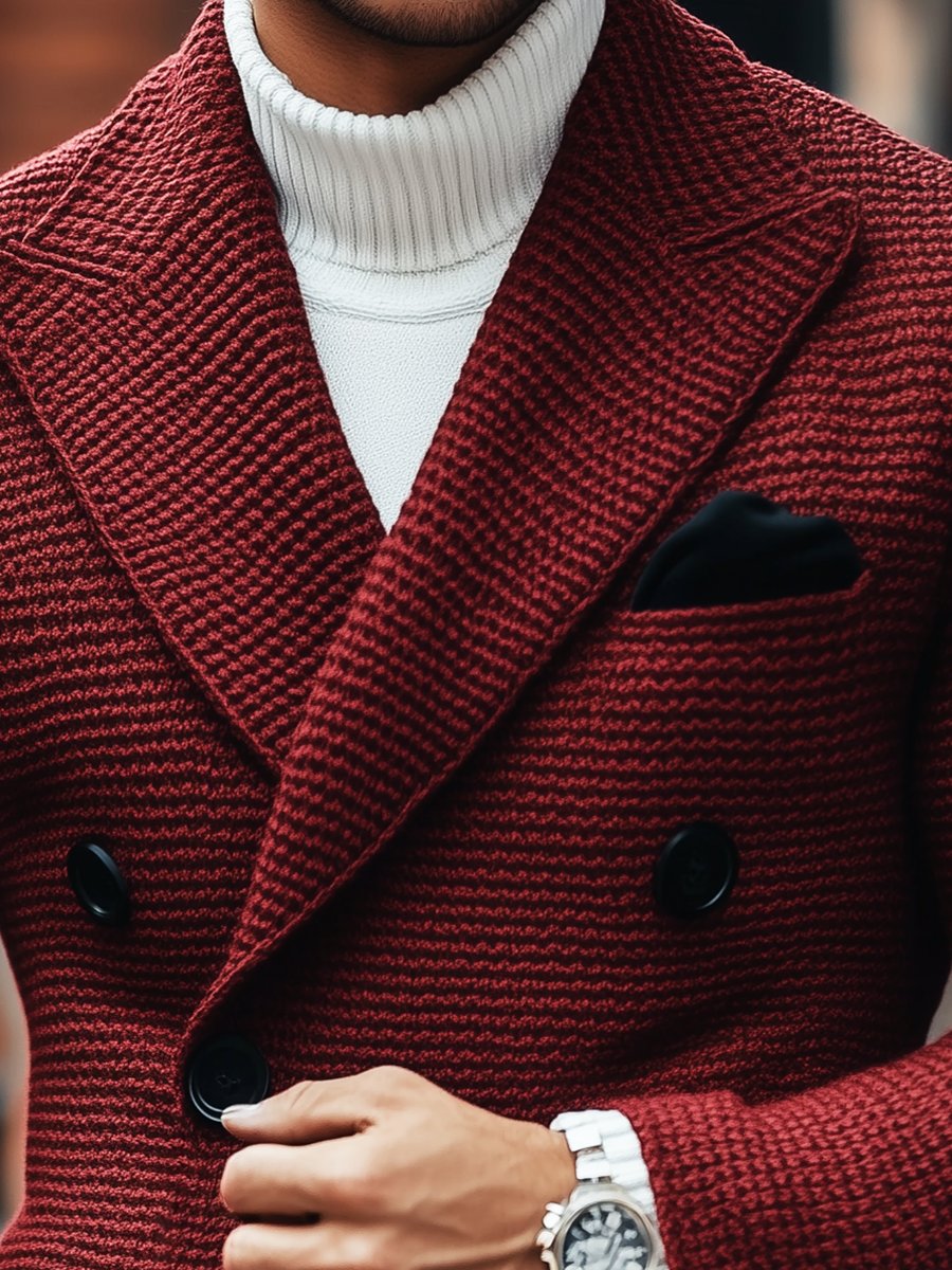 Vintage Lapel Multi-Pocket Casual Double Breasted Knitted Blazer