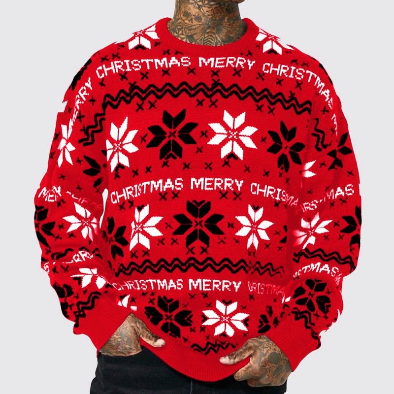 Men's Casual Christmas Jacquard Crew Neck Knit Sweater