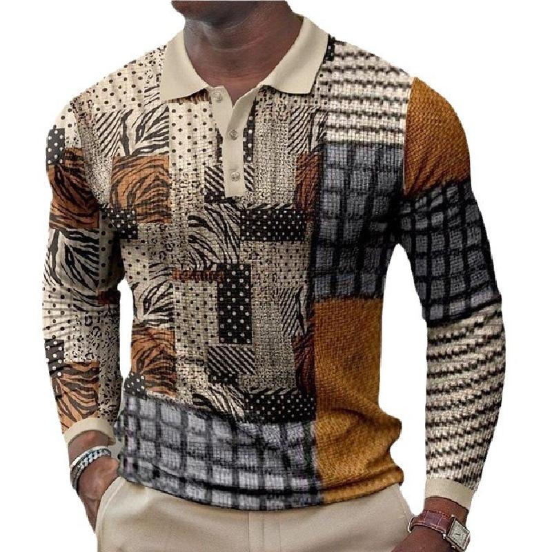 Polo décontracté à revers imprimé 3D pour homme 