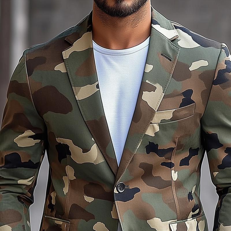 Men's Retro Camouflage Notch Lapel Single Breasted Casual Blazer