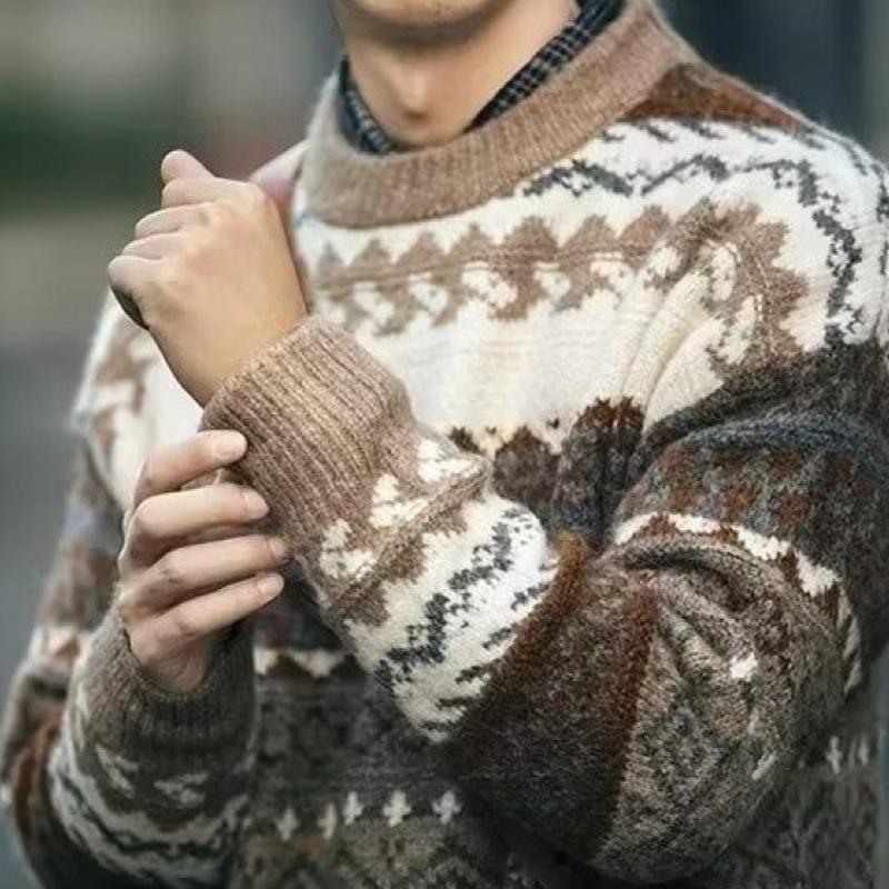 Pull à manches longues et col rond en jacquard Fair Isle pour homme