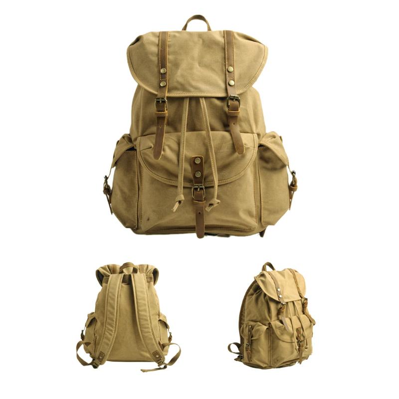 Sac à dos rétro en toile multi-poches pour homme, grande capacité, pour l'extérieur