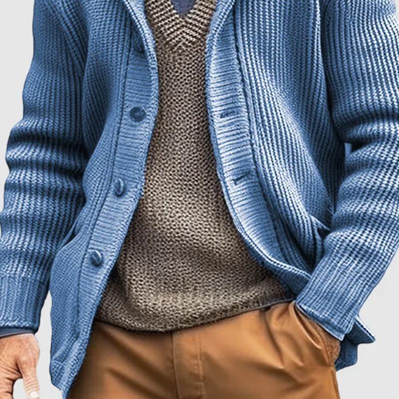 Men's Solid Lapel Single Breasted Casual Knit Cardigan