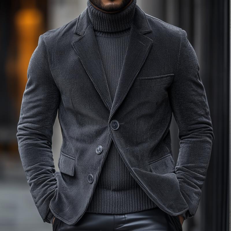 Men's Vintage Corduroy Notch Lapel Single Breasted Slim Fit Blazer