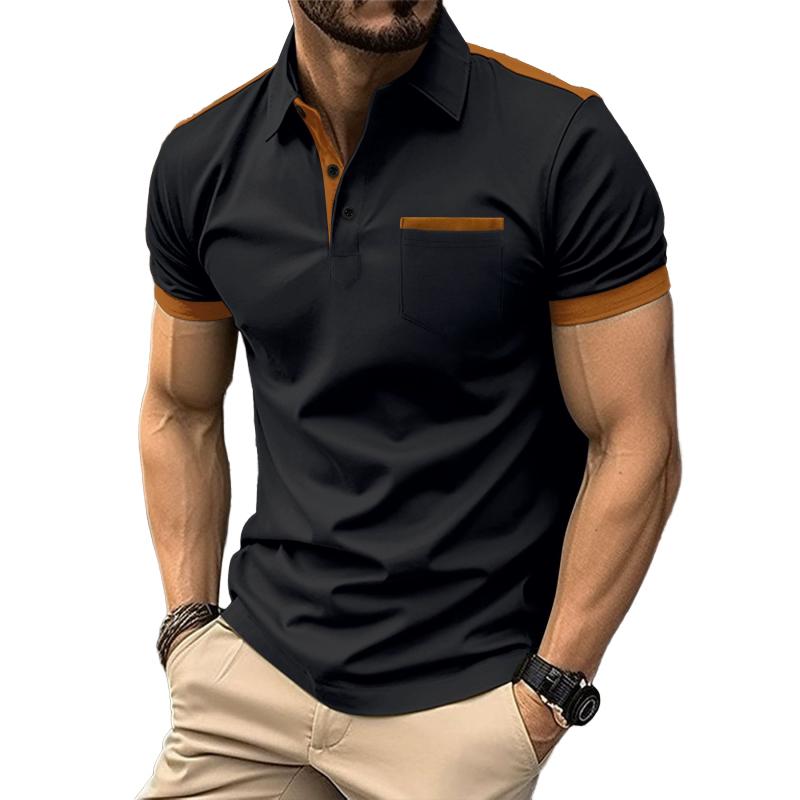 Men's Colorblock Chest Pocket Lapel Short Sleeve Polo Shirt