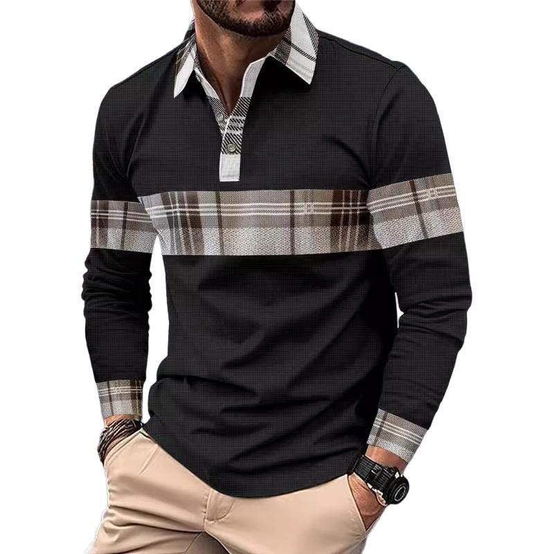 Men's Casual Long Sleeve Colorblock Button Waffle Polo Shirt