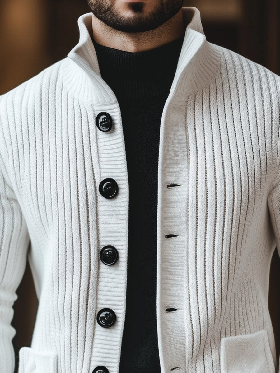 Cardigan décontracté en tricot à boutons et col montant