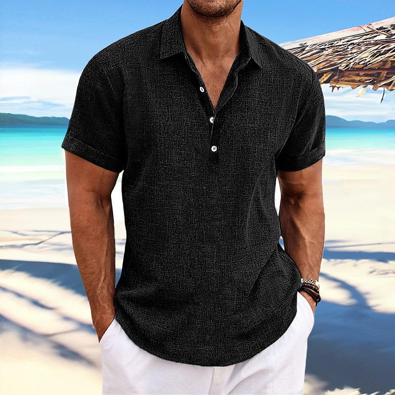 Men's Lapel Short Sleeve Cotton Linen Shirt
