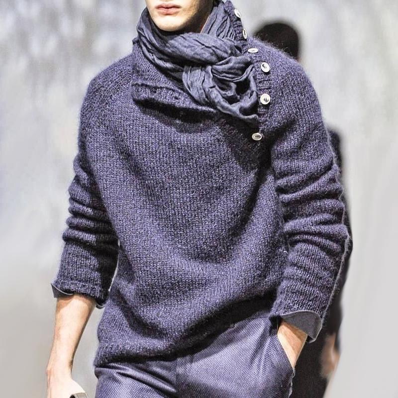 Men's Solid Color Buttons Collar Long Sleeve Sweater