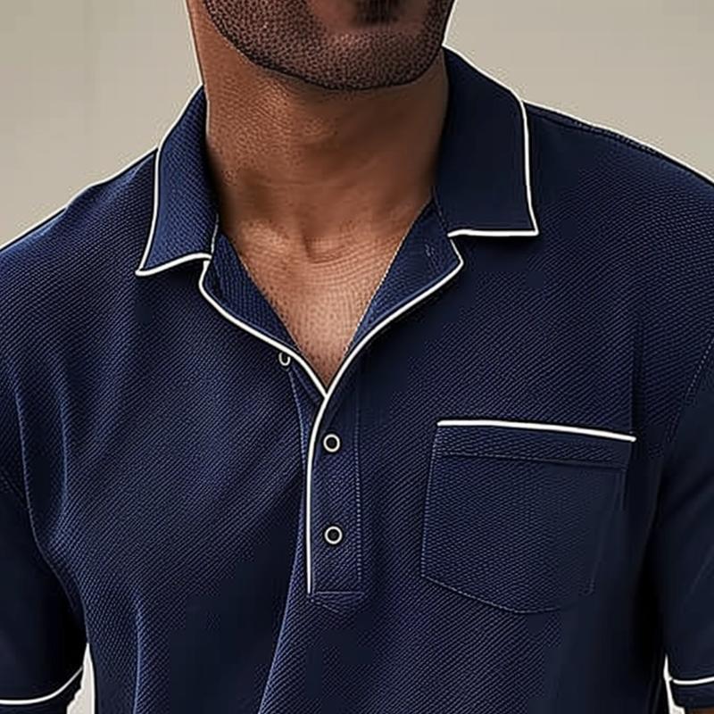 Men's Colorblock Lapel Short Sleeve Polo Shirt