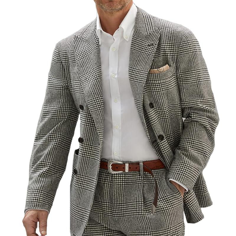 Men's Vintage Lapel Plaid Herringbone Blazer