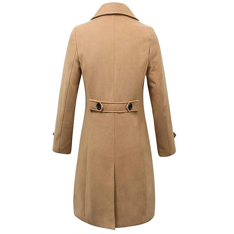 Men's Solid Notch Lapel Double Breasted Long Coat