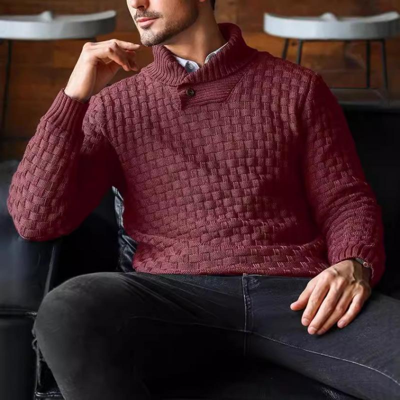 Pull décontracté à revers en tricot jacquard pour homme