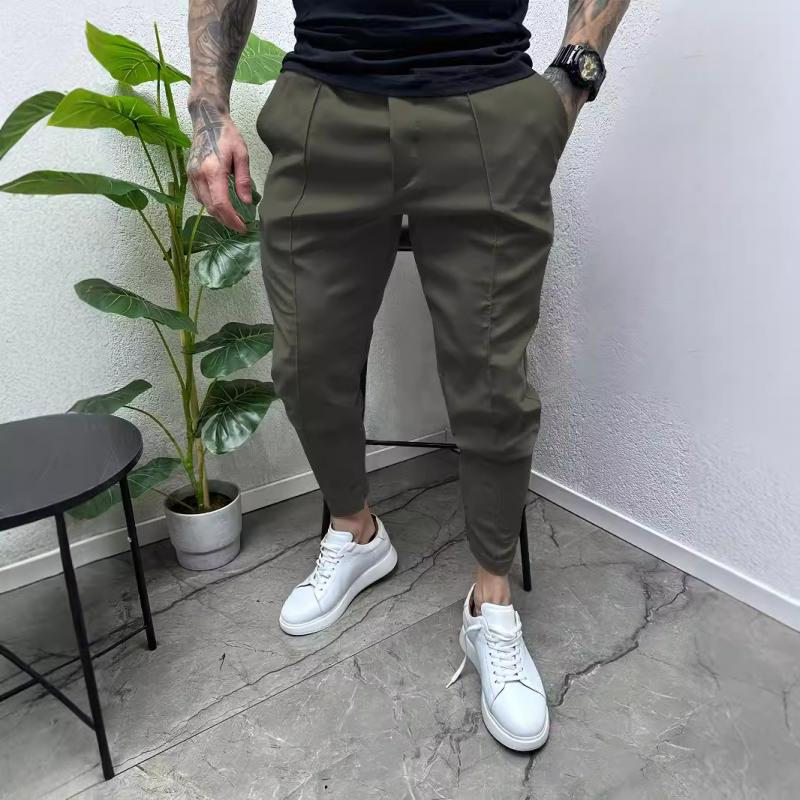 Pantalon décontracté à cordon de serrage pour homme, couleur unie