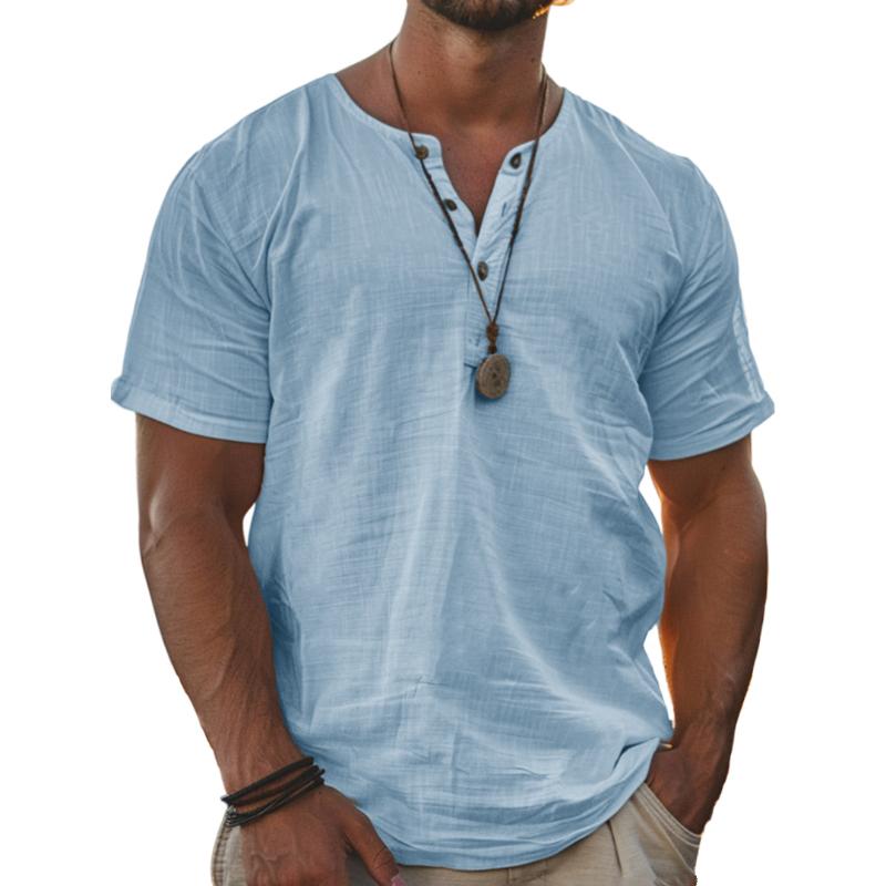 T-shirt Henley uni à manches courtes pour homme